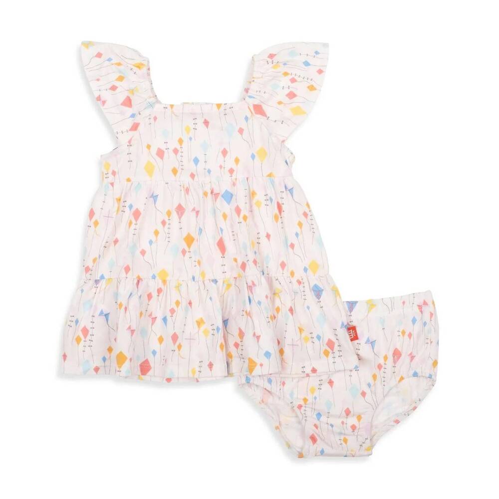 NEW MAGNETIC ME girls sky's the limit dress and diaper cover set in white